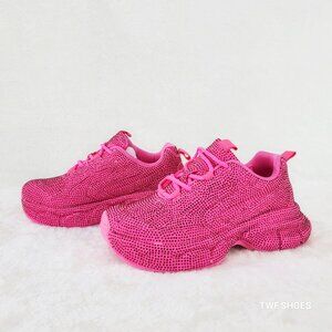 Cush Dazzle Sport Rhinestone Comfy Platform Light Weight Sneakers Hot Pink